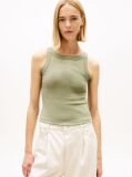 Green Ribbed Tonal Logo Slim Tank Top  Women