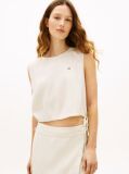 Beige Side Tie Linen Blend Sleeveless Blouse  Women