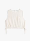 Beige Side Tie Linen Blend Sleeveless Blouse  Women