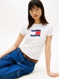 Άσπρο Slim T-Shirt Με Wavy Σημαιάκι  Γυναίκες