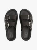 Black Leather Double Strap Cleat Sandals  Women