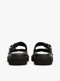Black Leather Double Strap Cleat Sandals  Women