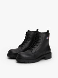Black Leather Cleat Lace-Up Ankle Boots  Women