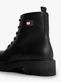 Black Leather Cleat Lace-Up Ankle Boots  Women