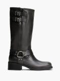 Black Leather Knee High Biker Boots  Women