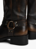Brown Leather Knee High Biker Boots  Women
