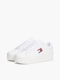 White Logo Platform Sneakers With Leather  Women