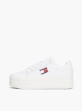 White Logo Platform Sneakers With Leather  Women