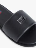 Black Leather Padded Strap Slides  Women
