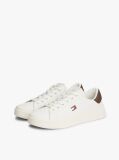 Beige Debossed Logo Cupsole Trainers With Leather  Women