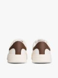 Beige Debossed Logo Cupsole Trainers With Leather  Women