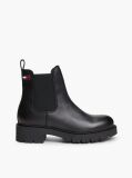 Black Leather Cleat Chelsea Boots  Women