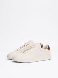 Beige Leather Textured Court Trainers  Men