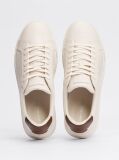 Beige Leather Textured Court Trainers  Men