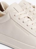 Beige Leather Textured Court Trainers  Men
