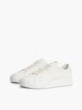 Beige Leather Textured Court Trainers  Men