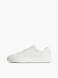 Beige Leather Textured Court Trainers  Men