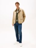 Beige Leather Textured Court Trainers  Men