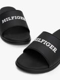 Black Textured Logo Pool Slides  Men