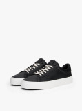 Black Leather Cupsole Trainers  Men