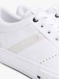 White Leather Mixed Texture Trainers  Men