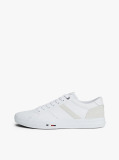 White Leather Mixed Texture Trainers  Men