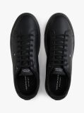 Black Lightweight Leather Cupsole Court Trainers  Men