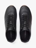 Black Low Profile Logo Leather Trainers  Men