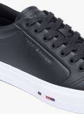 Black Contrast Midsole Debossed Leather Trainers  Men