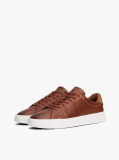 Brown Leather Debossed Logo Court Trainers  Men
