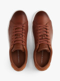Brown Leather Debossed Logo Court Trainers  Men