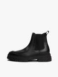 Black Leather Chunky Cleat Chelsea Boots  Men