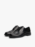 Black Leather Lace-Up Brogue Shoes  Men