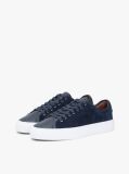 Blue Leather Mixed Texture Court Trainers  Men