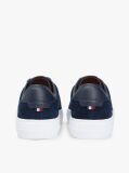 Blue Leather Mixed Texture Court Trainers  Men