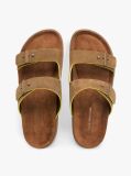 Brown Suede Buckle Cork Footbed Serrated Sandals  Men