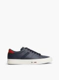 Blue Leather Logo Contrast Heel Sneakers  Men