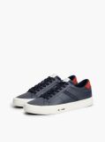 Blue Leather Logo Contrast Heel Sneakers  Men
