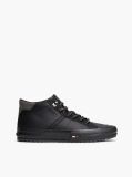 Black Leather Serrated Mid-Top Sneakers  Men