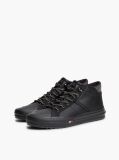 Black Leather Serrated Mid-Top Sneakers  Men