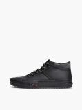 Black Leather Serrated Mid-Top Sneakers  Men