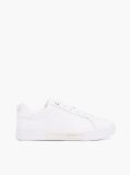 White Leather Cupsole Court Sneakers  Women