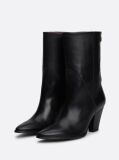 Black Leather Cuban Heel Mid Boots  Women