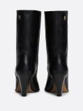 Black Leather Cuban Heel Mid Boots  Women