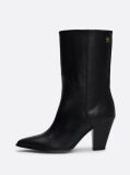 Black Leather Cuban Heel Mid Boots  Women
