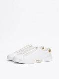 White Metallic Leather Court Trainers  Women