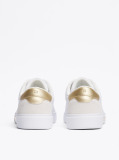 White Metallic Leather Court Trainers  Women