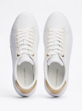 White Metallic Leather Court Trainers  Women