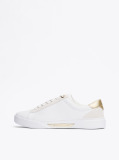 White Metallic Leather Court Trainers  Women