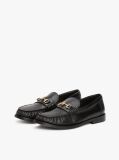 Black Leather Horsebit Loafers  Women